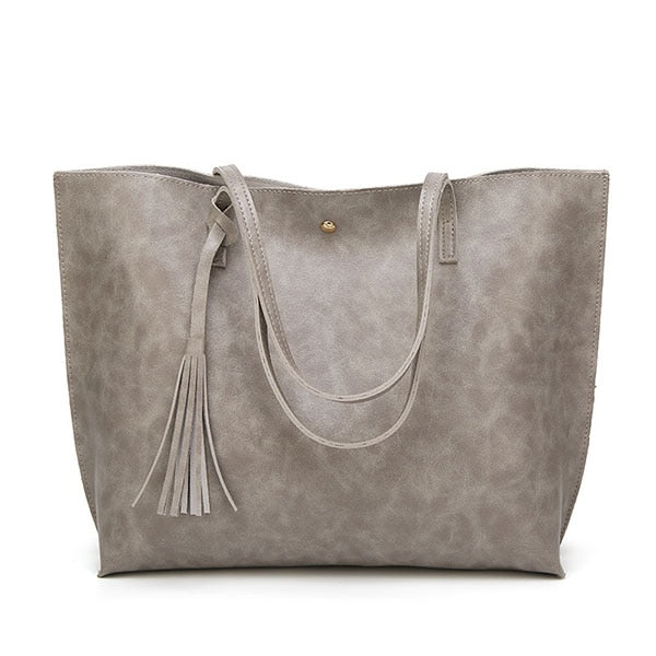 Designer Soft PU Leather Tote Bag, Shoulder Bag and Handbag-Handbags-Innovato Design-Gray-Innovato Design