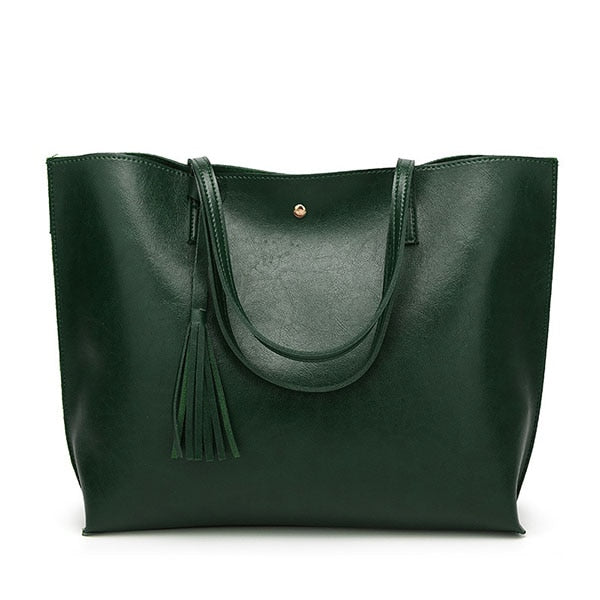 Designer Soft PU Leather Tote Bag, Shoulder Bag and Handbag-Handbags-Innovato Design-Green-Innovato Design
