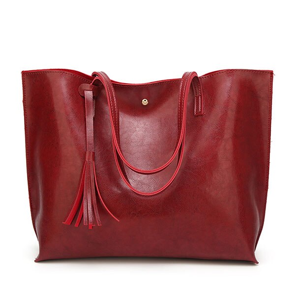Designer Soft PU Leather Tote Bag, Shoulder Bag and Handbag-Handbags-Innovato Design-Red-Innovato Design