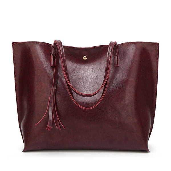 Designer Soft PU Leather Tote Bag, Shoulder Bag and Handbag-Handbags-Innovato Design-Dark Red-Innovato Design