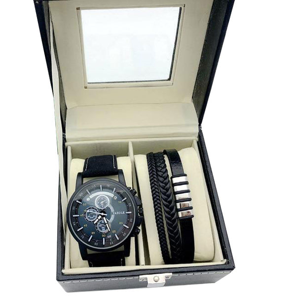 Men High-Quality Large Dial Casual Quartz Watch and Bracelet Gift Box Set-Jewelry Sets-Innovato Design-Blue Silver-Innovato Design