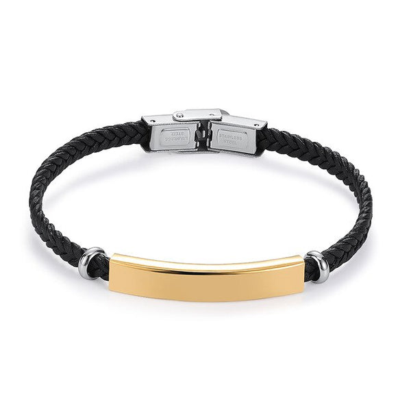 Personalized Leather Stainless Steel Fashion Bracelet-Bracelets-Innovato Design-Gold-Innovato Design
