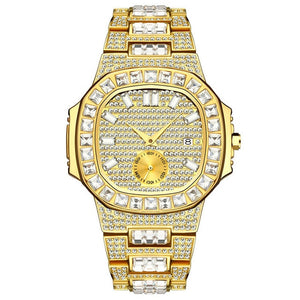 Waterproof Cubic-Zirconia-Studded Stainless Steel Band Fashion Hip-hop Quartz Watch-Watches-Innovato Design-Gold-Innovato Design