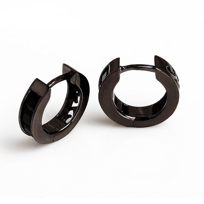 Cubic Zirconia Black Rhodium-Plated 925 Sterling Silver Hip-Hop Hoop Earrings-Earrings-Innovato Design-Innovato Design