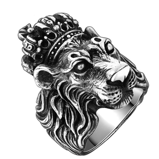 Authentic Crown Lion King Head 925 Sterling Silver Vintage Punk Biker Ring-Gothic Rings-Innovato Design-7-Innovato Design
