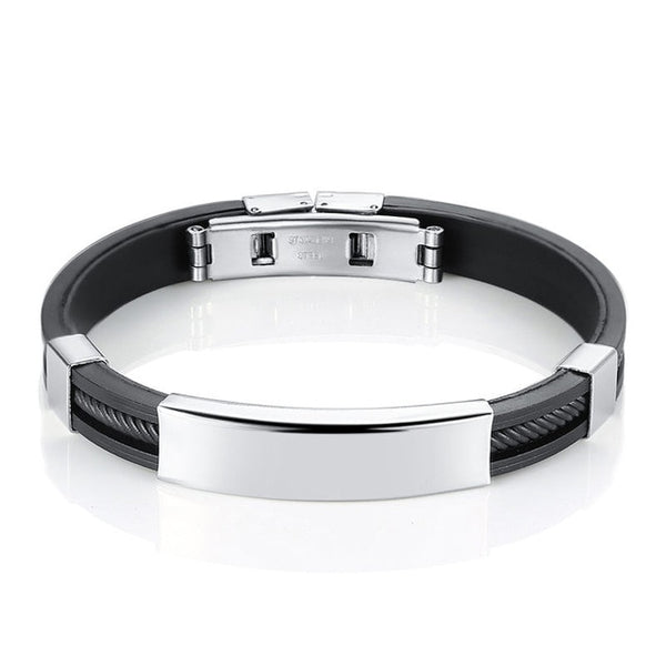 Personalized Silicone and Stainless Steel Punk Bracelet-Bracelets-Innovato Design-Black-Innovato Design