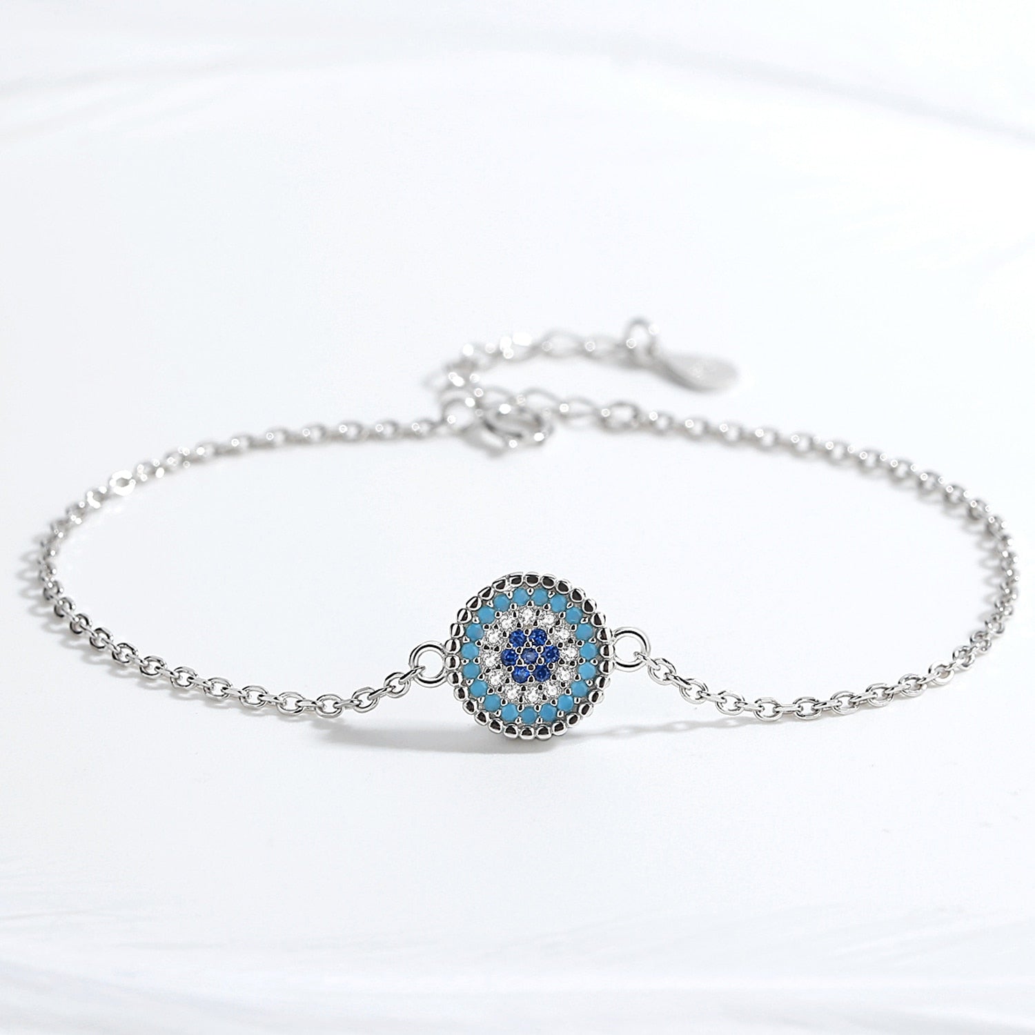 Evil Eye Blue Cubic Zirconia 925 Sterling Silver Necklace, Tennis Bracelet, and Ring Jewelry Set-Jewelry Sets-Innovato Design-6-Innovato Design