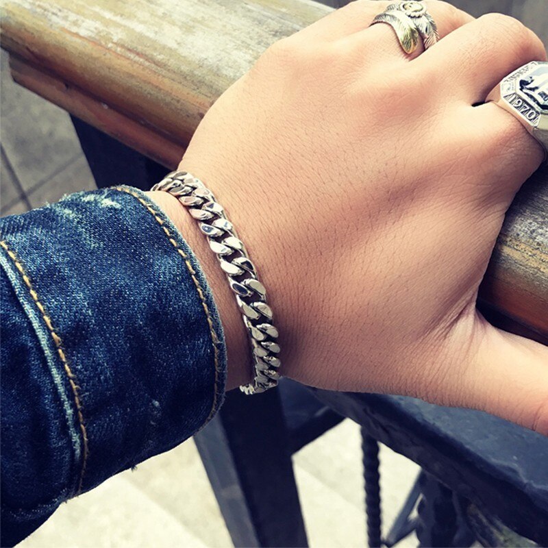 8mm Curb Heavy Link Chain 925 Sterling Silver Fashion Bracelet-Bracelets-Innovato Design-8.07in-Innovato Design