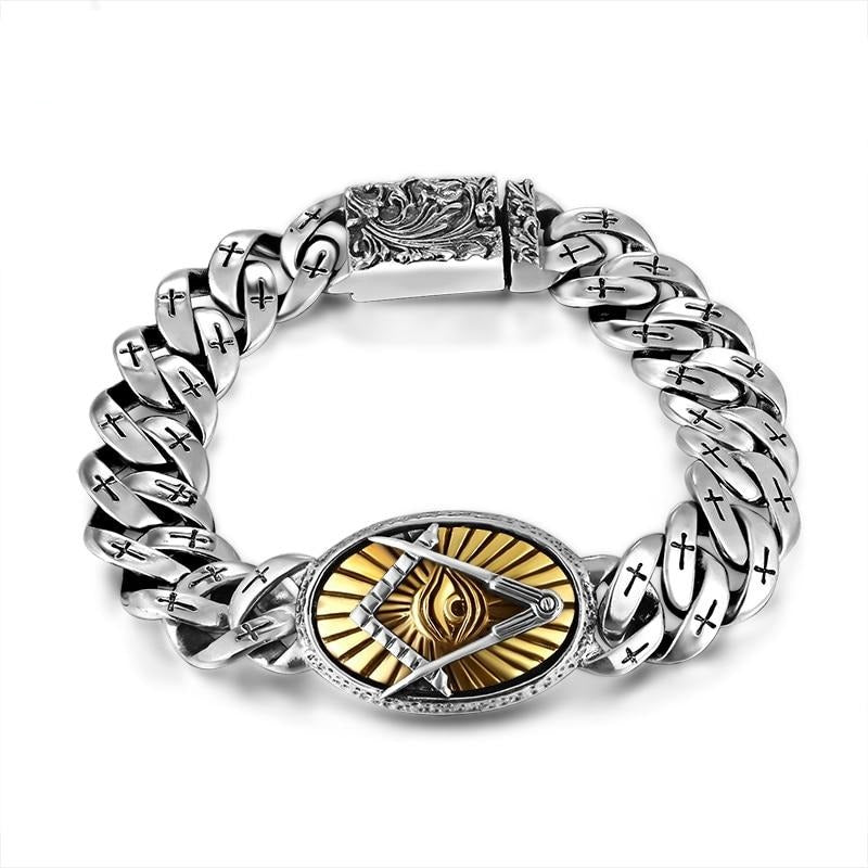 Freemason Cross Link Chain 925 Sterling Silver Vintage Punk Rock Bracelet-Bracelets-Innovato Design-6.3in-Innovato Design