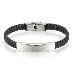 Laser Engrave Braided Soft Leather and Stainless Steel Custom Bracelets-Bracelets-Innovato Design-Black-Innovato Design