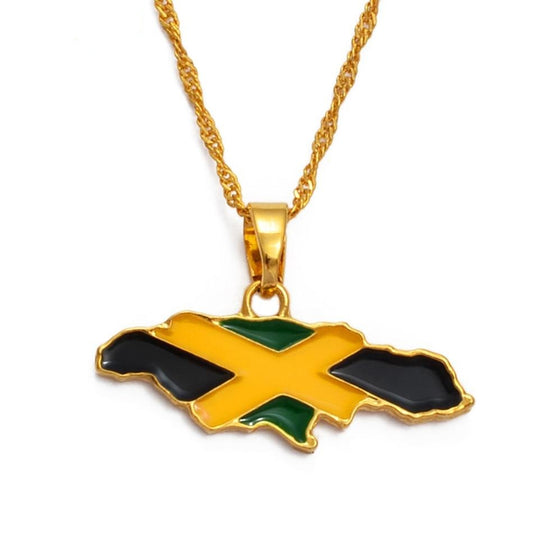 Gold-Plated Jamaica Map and National Flag Pendant Necklace-Necklaces-Innovato Design-16inch-Innovato Design