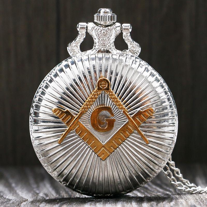 Silver and Gold Plated Masonic Pocket Watch with Silver Chain Necklace-Pocket Watch-Innovato Design-Innovato Design