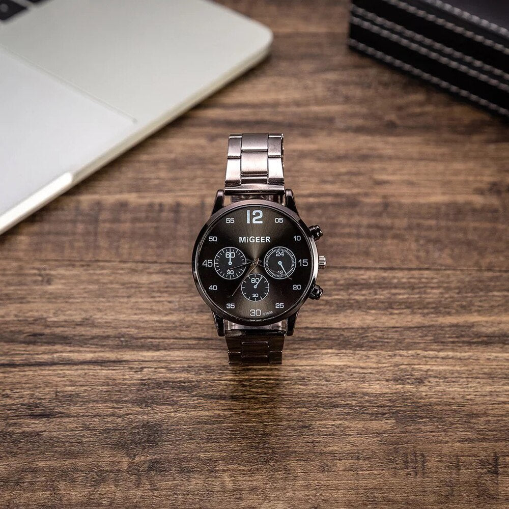 Men Stainless Steel Band Quartz Watch, Folding Wallet, and Ballpoint Pen Gift Set-Jewelry Sets-Innovato Design-Innovato Design