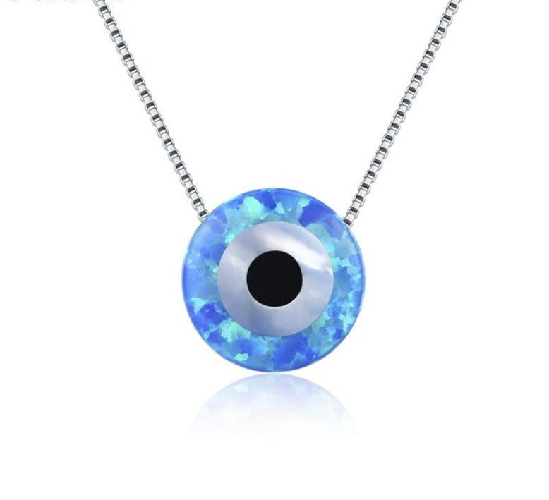 Opal Lucky Hamsa Evil Eye 925 Sterling Silver Pendant Necklace-Necklaces-Innovato Design-Box Chain-Innovato Design