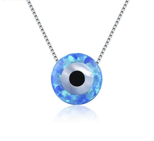 Opal Lucky Hamsa Evil Eye 925 Sterling Silver Pendant Necklace-Necklaces-Innovato Design-Box Chain-Innovato Design
