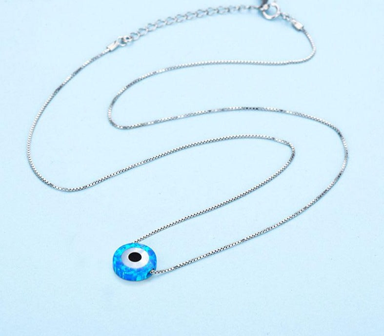 Opal Lucky Hamsa Evil Eye 925 Sterling Silver Pendant Necklace-Necklaces-Innovato Design-Box Chain-Innovato Design