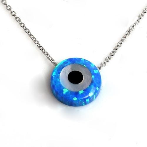 Opal Lucky Hamsa Evil Eye 925 Sterling Silver Pendant Necklace-Necklaces-Innovato Design-Cable Chain-Innovato Design
