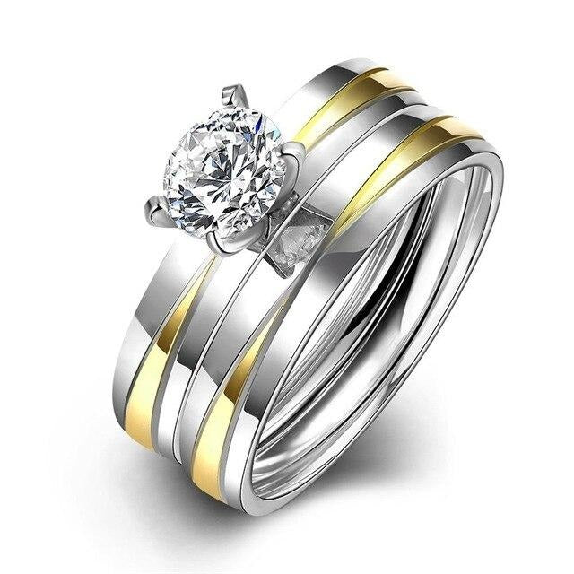 Gold and Silver Cubic Zirconia Stainless Steel Wedding Ring Set-Couple Rings-Innovato Design-6-5-Innovato Design