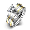 Gold and Silver Cubic Zirconia Stainless Steel Wedding Ring Set