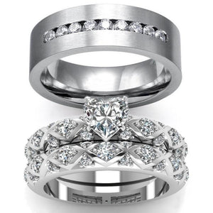Heart Rhinestone and Cubic Zirconia Stainless Steel Wedding Ring Set-Couple Rings-Innovato Design-6-5-Innovato Design