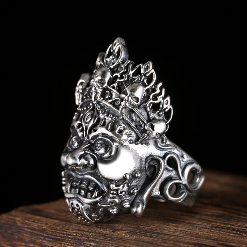 Buddhist Monk 925 Sterling Silver Vintage Steampunk Biker Ring-Rings-Innovato Design-Innovato Design