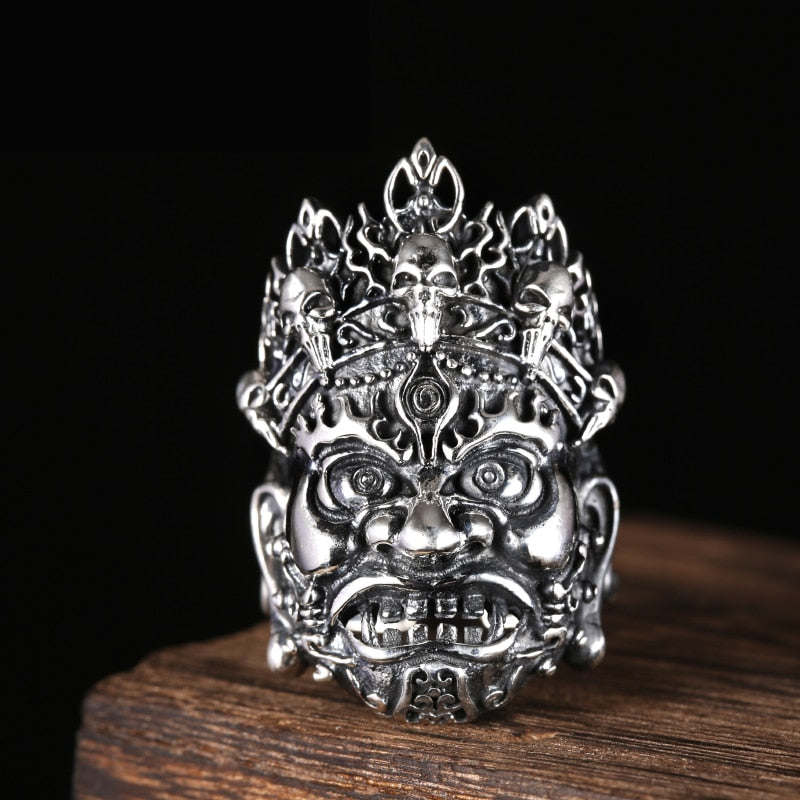 Buddhist Monk 925 Sterling Silver Vintage Steampunk Biker Ring-Rings-Innovato Design-Innovato Design