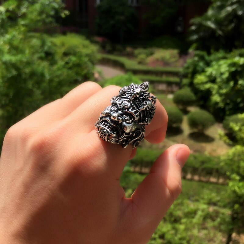 Buddhist Monk 925 Sterling Silver Vintage Steampunk Biker Ring-Rings-Innovato Design-Innovato Design