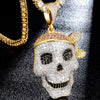 Cubic-Zirconia-Studded Pirate Skull Bling Hip-hop Pendant Necklace