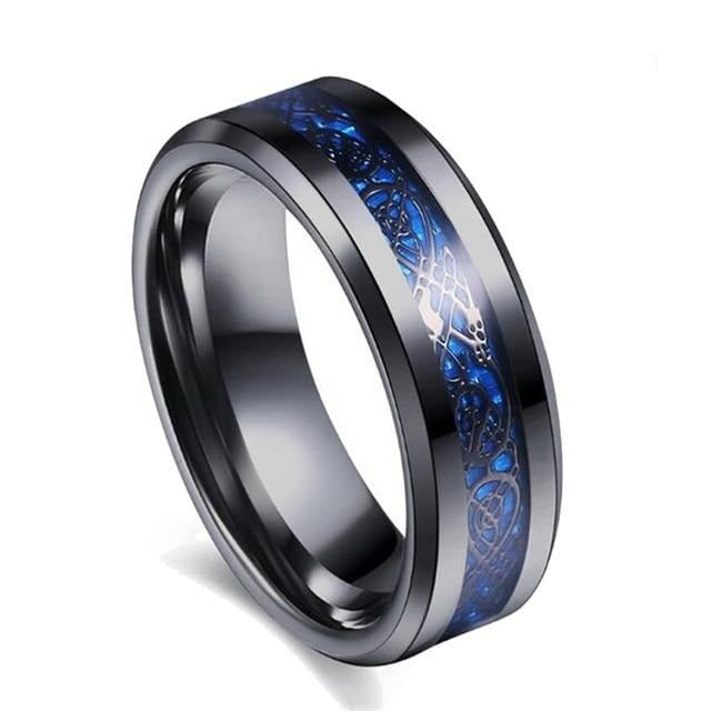 Black Celtic Dragon and Blue Cubic Zirconia Claddagh Stainless Steel Wedding Bands-Couple Rings-Innovato Design-6-5-Innovato Design