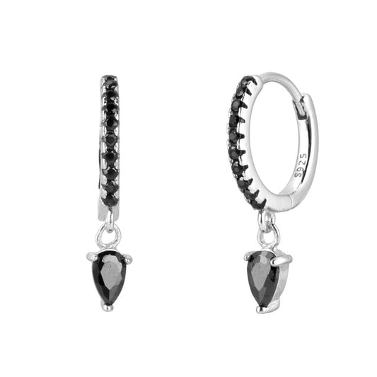 Cubic Zirconia Water Drop Round 925 Sterling Silver Earrings-Earrings-Innovato Design-Silver Black-Innovato Design