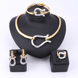 Omega African Gold and Silver Color Necklace, Bracelet, Earrings & Ring Wedding Jewelry Set-Jewelry Sets-Innovato Design-Innovato Design