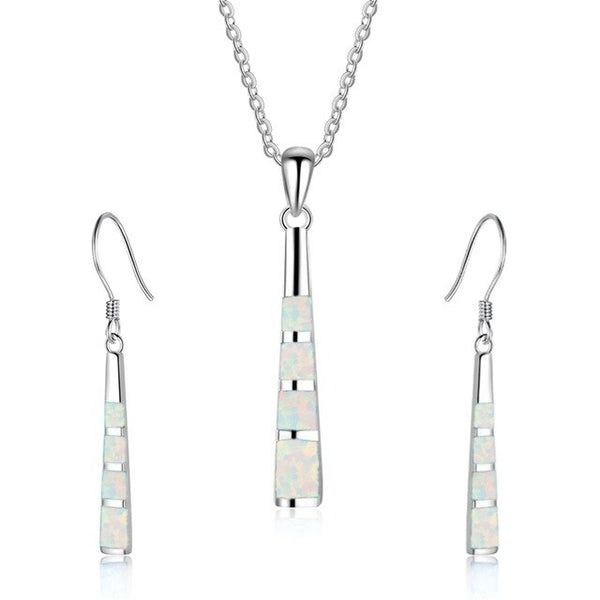 Long Column Shape Fire Opal Necklace & Earrings Trendy Fashion Jewelry Set-Jewelry Sets-Innovato Design-White-Innovato Design