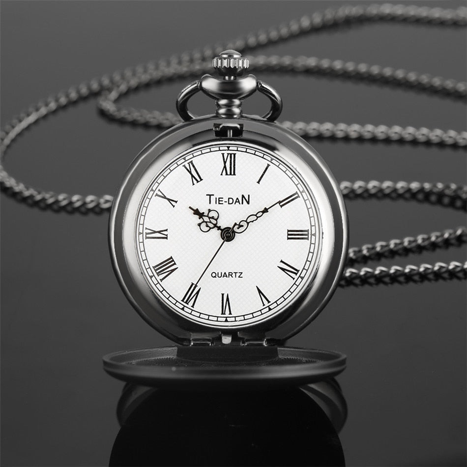 "To My Son Love Mom" Black Antique White Dial Roman Numerals Chain Link Quartz Pocket Watch-Pocket Watch-Innovato Design-Alfa-Innovato Design