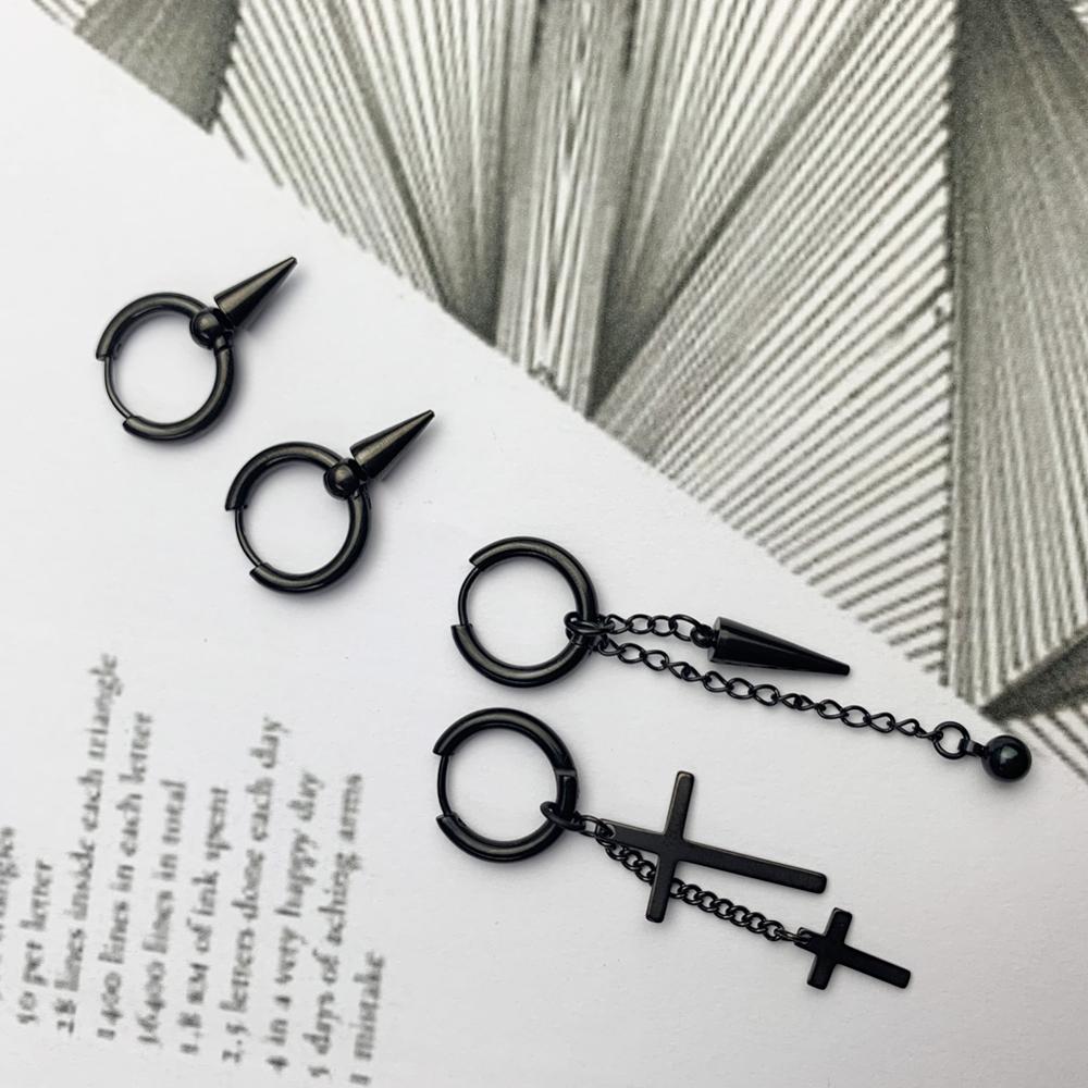 Hoops and Dangles Stainless Steel Hip-Hop Earrings-Earrings-Innovato Design-Black-Innovato Design