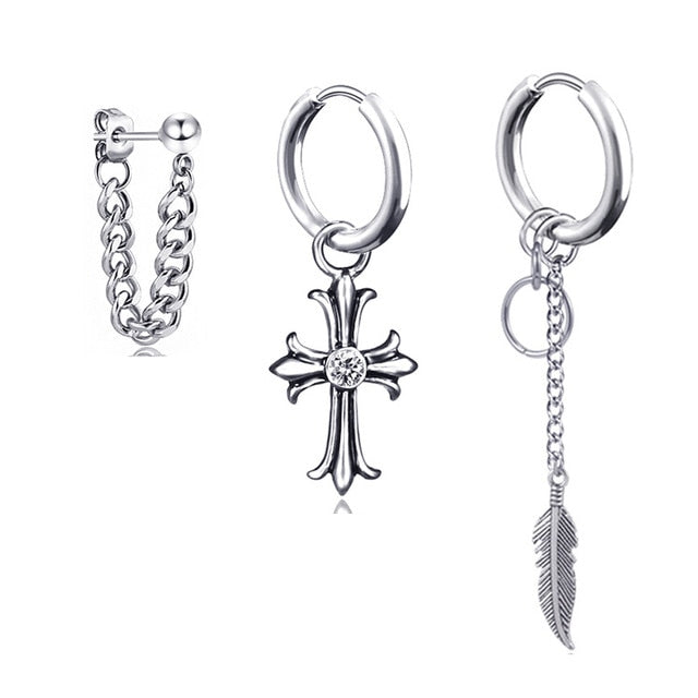 Hoops and Dangles Stainless Steel Hip-Hop Earrings-Earrings-Innovato Design-Silver-Innovato Design