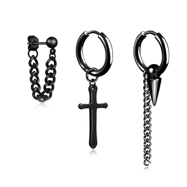 Hoops and Dangles Stainless Steel Hip-Hop Earrings-Earrings-Innovato Design-Black 2-Innovato Design