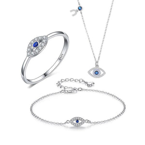 Turkish Evil Eye Blue Cubic Zirconia 925 Sterling Silver Necklace, Bracelet, and Ring Jewelry Set-Jewelry Sets-Innovato Design-6-Innovato Design