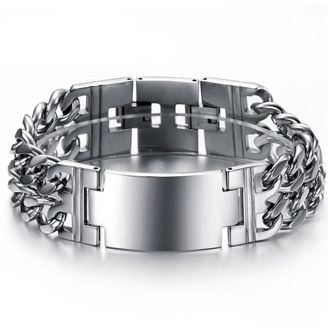 Custom Engrave Wide Wristband Stainless Steel Punk Fashion Chain Bracelet-Bracelets-Innovato Design-Innovato Design