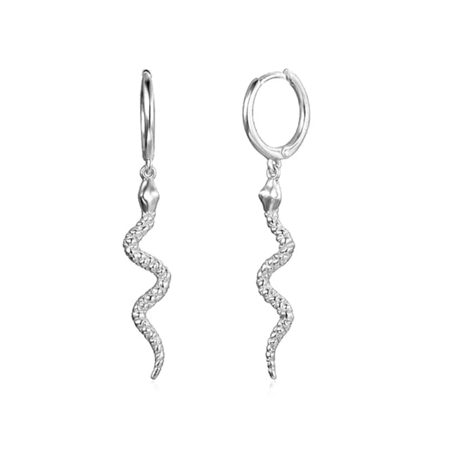 Snake 925 Sterling Silver Drop Earrings-Earrings-Innovato Design-Silver-Innovato Design