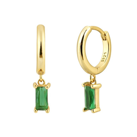 Dangling Cubic Zirconia Round 925 Sterling Silver Fashion Drop Earrings-Earrings-Innovato Design-Gold Green-Innovato Design