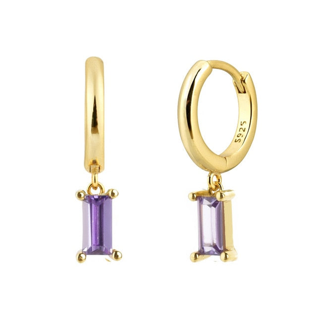 Dangling Cubic Zirconia Round 925 Sterling Silver Fashion Drop Earrings-Earrings-Innovato Design-Gold Purple-Innovato Design