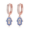 Lucky Blue Eye Hamsa Hand Cubic Zirconia 925 Sterling Silver Turkish Drop Earrings-Necklaces-Innovato Design-Rose Gold-Innovato Design