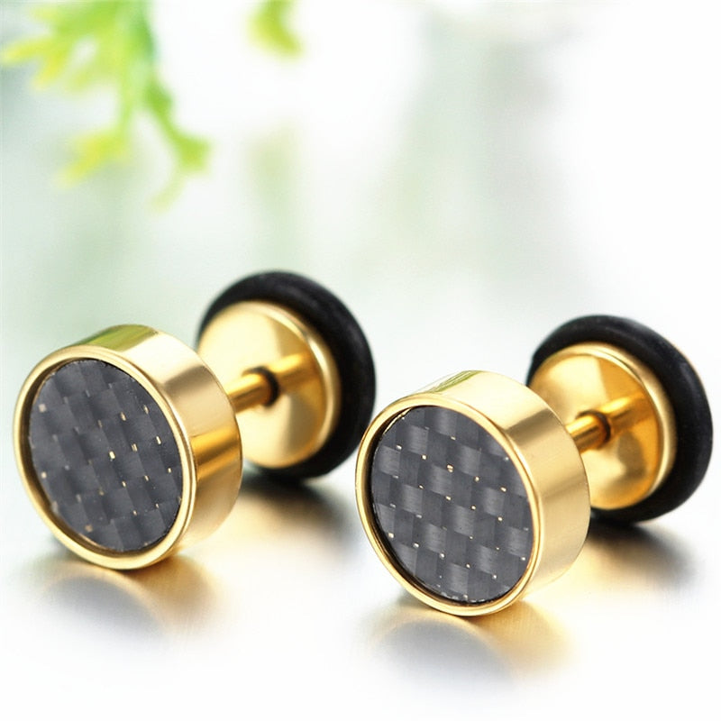 3 Pairs 8mm Tunnel Plug with Carbon Fiber Stainless Steel Stud Earrings-Earrings-Innovato Design-Innovato Design