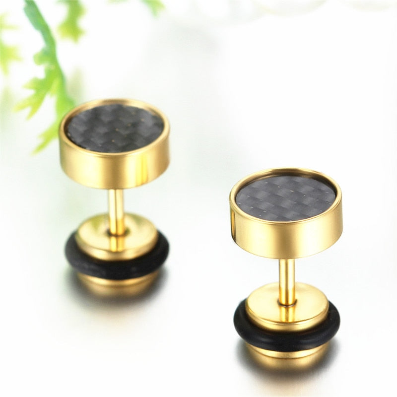 3 Pairs 8mm Tunnel Plug with Carbon Fiber Stainless Steel Stud Earrings-Earrings-Innovato Design-Innovato Design