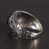Natural Red Garnet Stone and Engraved Flowers 925 Sterling Silver Vintage Ring