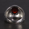 Natural Red Garnet Stone and Engraved Flowers 925 Sterling Silver Vintage Ring
