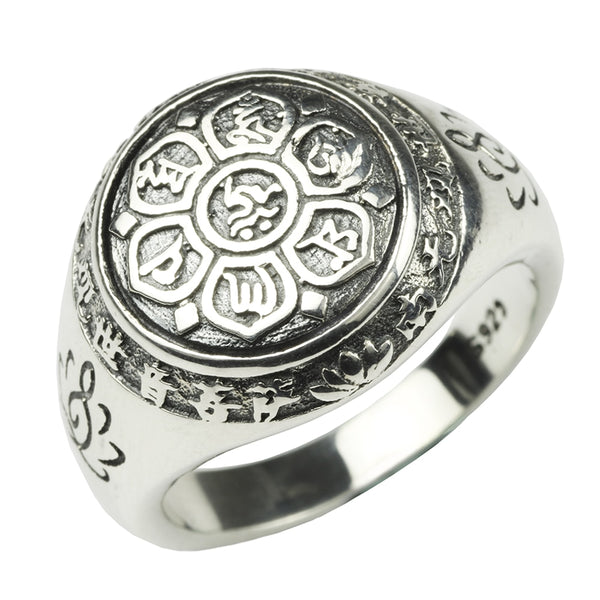 Buddha Six Words Mantra 925 Sterling Silver Vintage Ring-Rings-Innovato Design-6-Innovato Design