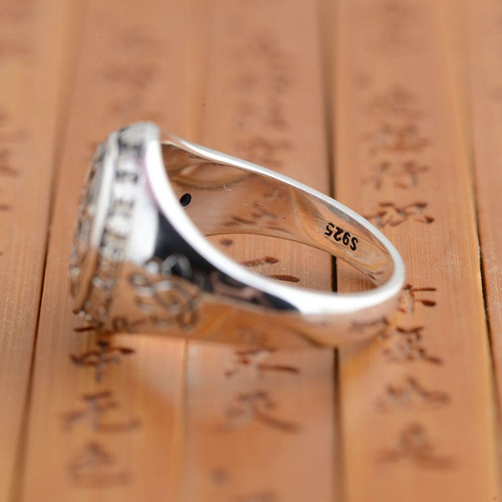Buddha Six Words Mantra 925 Sterling Silver Vintage Ring-Rings-Innovato Design-6-Innovato Design