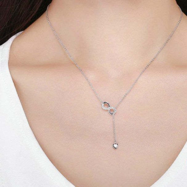 Cubic Zirconia Infinity and Heart Design 925 Sterling Silver Fashion Pendant Necklace-Necklaces-Innovato Design-Innovato Design