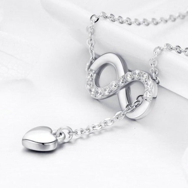 Cubic Zirconia Infinity and Heart Design 925 Sterling Silver Fashion Pendant Necklace-Necklaces-Innovato Design-Innovato Design